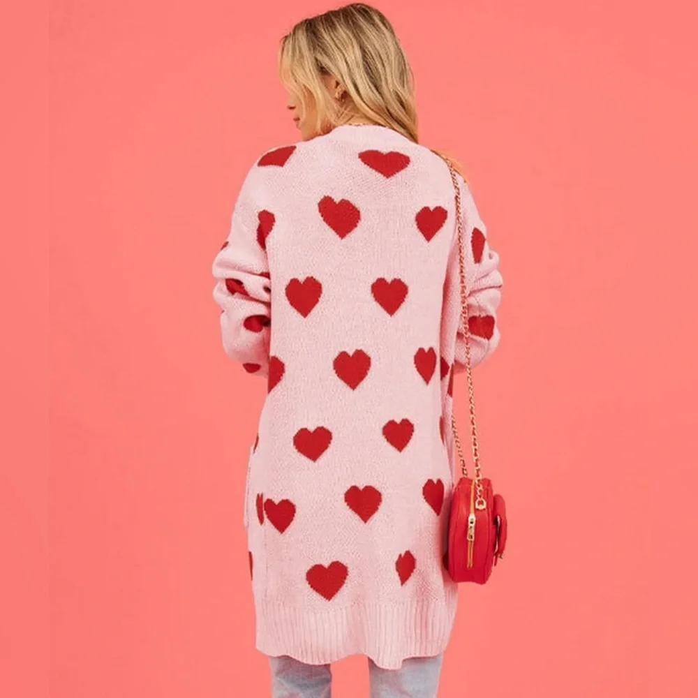 Pink Heart Patterned Women's Sweater XL - Picture 2 of 2